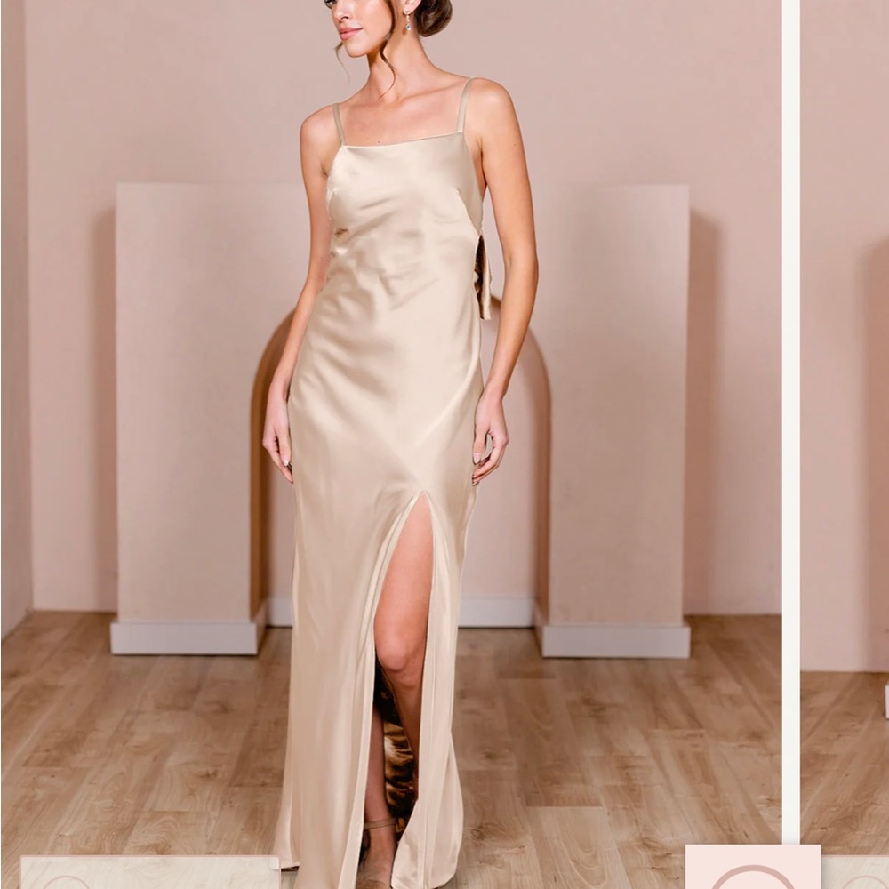 Revelry Steph Satin Dress Gold Champagne